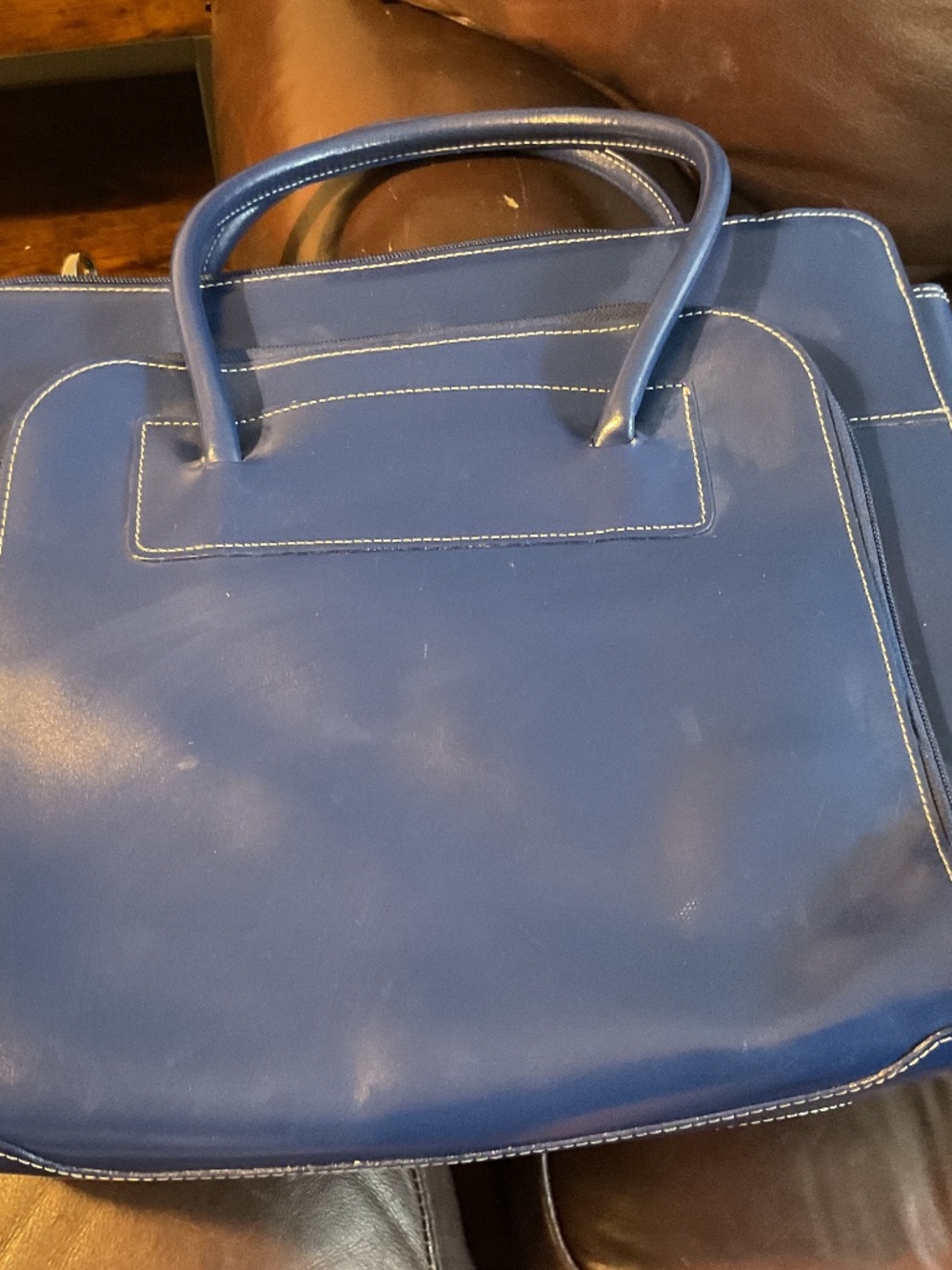 McKlein Lake Forest Navy Blue Ladies Leather Briefcase Totebag - complete set